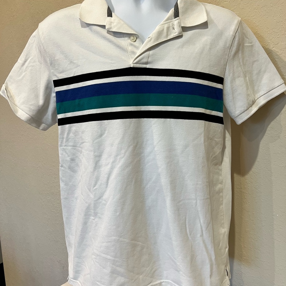 Old Navy Men’s White Polo Shirt with Stripes size Medium